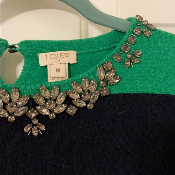 JCrew Jeweled Crew Neck Wool Striped Shirt EUC M - Picture 2 of 5